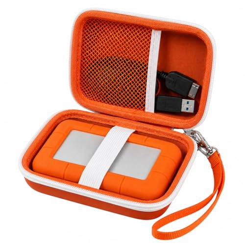 Image of ALKOO Case for LaCie Rugged Mini 1TB /2TB /4TB /5TB External Hard Drive | Portable HDD Holder, Cable Pocket, SD Card Storage, for Photographers, Creators, Students, Office,Travel,Case Only,Tangerine