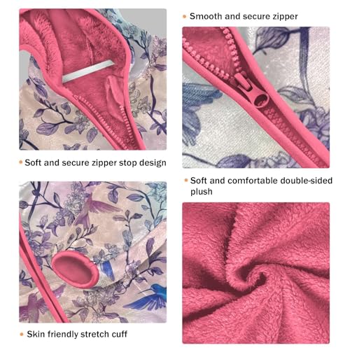 Hummingbird Tree Branches Girls Fleece Jacket Girls Fall Jacket Girl Coats Zip Up Hoodie Children Sherpa Warm Outerwear 2-10T3