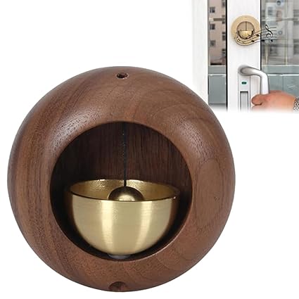 ZOTIMO Traditional Japanese Style Round Small Brass Bell Dopamine Wireless Wooden Doorbell for Front Door Entry Alert - Ideal for Shopkeepers & Office Hanging Decoration Chime at Home Entrance