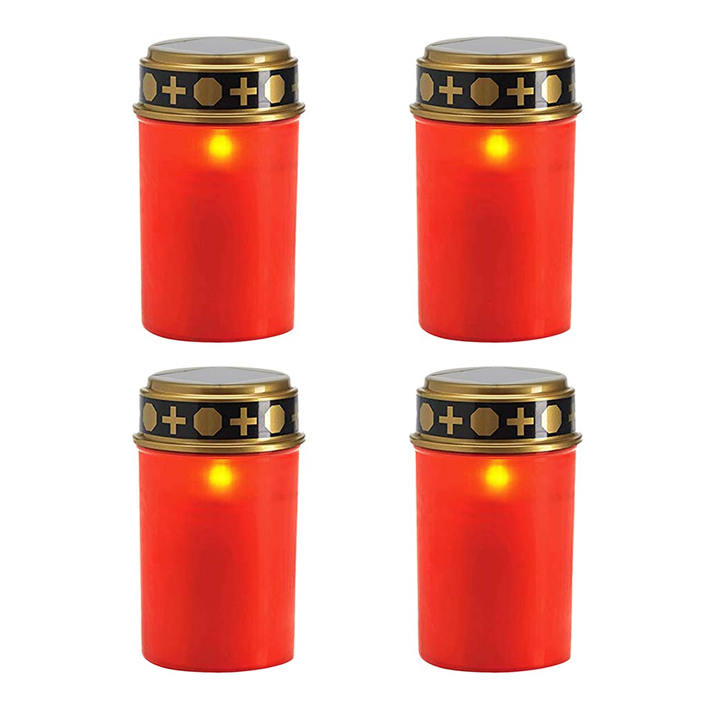 Hanboli Red Candle Light, 4 Pcs Led Grave Candle Lights Led Flickering Cemetery Candle Mourning Candles For Mourning Rainproof Weatherproof