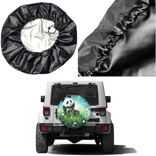 Image of Dujiea Panda with Earth Globe Spare Tire Cover, Universal Wheel Tire Cover Waterproof Dust-Proof Tire Protectors for Trailer Rv SUV Truck Camper and Many Vehicle 14 15 16 17 Inch