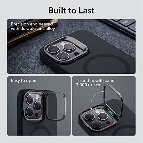 Image of ESR for iPhone 14 Pro Max Case,Compatible with MagSafe Silicone Case with Stand, Military-Grade Protection, Built-in Camera Stash Stand, Magnetic Phone Case, Cloud Series,Black