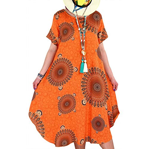 Mobctg Vacation Dresses For Women Beach, Women Boho Summer Prints Short Sleeve Dress Beach Maxi Dress Evening Dresses For Party Plus Size Formal Dresses For Women Evening Tea Length (4Xl, Orange) #TOP1