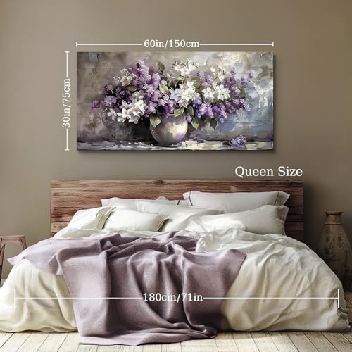 SERIMINO Large Wall Art for Living Room, Still Life Flowers Canvas Prints, Purple Floral Botanical Decor Paintings, Modern Aesthetic Pictures Wall Decor, Farmhouse Kitchen Artwork 30"X60"