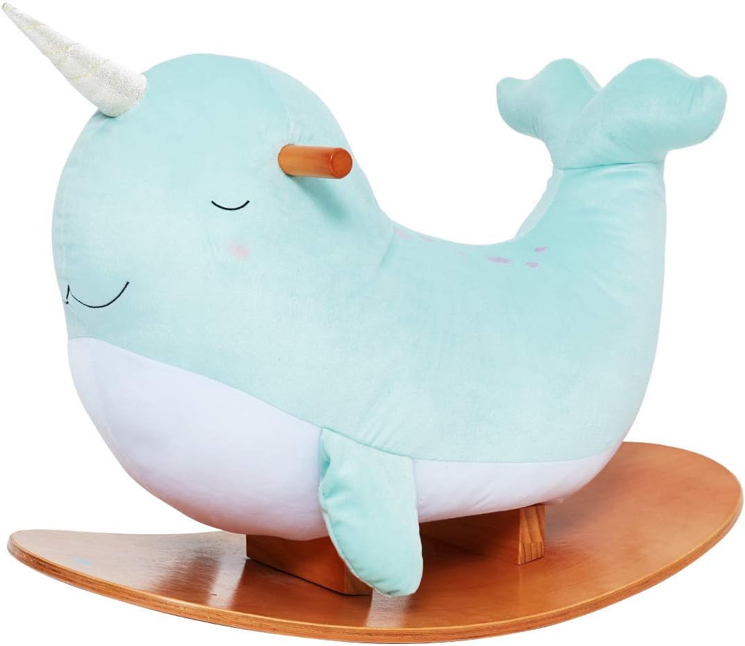 labebe -Narwhal Rocking Horse, Baby Wooden Rocking Chair for Child 1-3 Year Old, Kid Ride On Whale Rocker Animal Toy for Infant/Toddler Girl&Boy, Nursery Birthday Gift