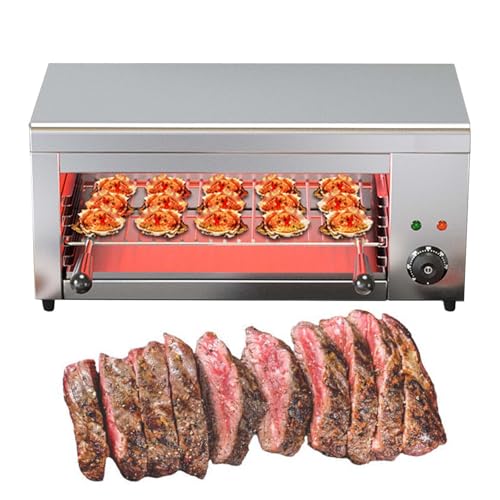 Electric Countertop Salamander Oven, 2000W Commercial Stainless Steel Steak Cooker with 4-Level Adjustable Grill Height, 360° Even Heating, 122–572°F and Removable Oil Tray