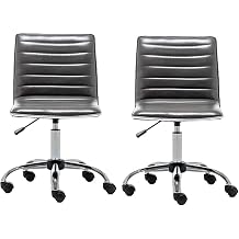 BTEXPERT Set of 2, Swivel Mid Back Armless Ribbed Designer Task Faux Leather Soft Upholstery Office Chair Gray, Grey