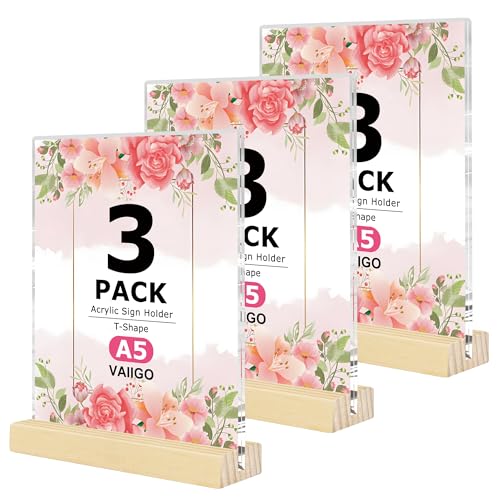 Porte-menu A5 en acrylique et socle bois en lot de 3 pour table de restaurant