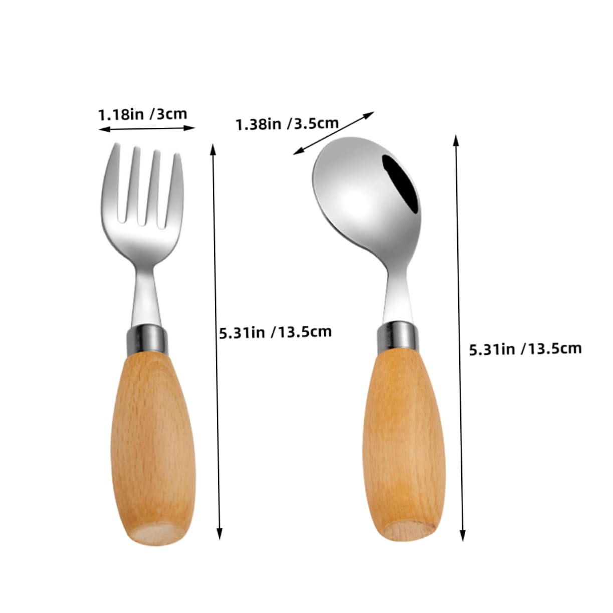 Cabilock Mini Fork Spoon Set Boys and Girls Silverware for Toddlers Stainless Steel Utensils Wooden Handle Easy to Grip Dishwasher Safe for Lunch Box