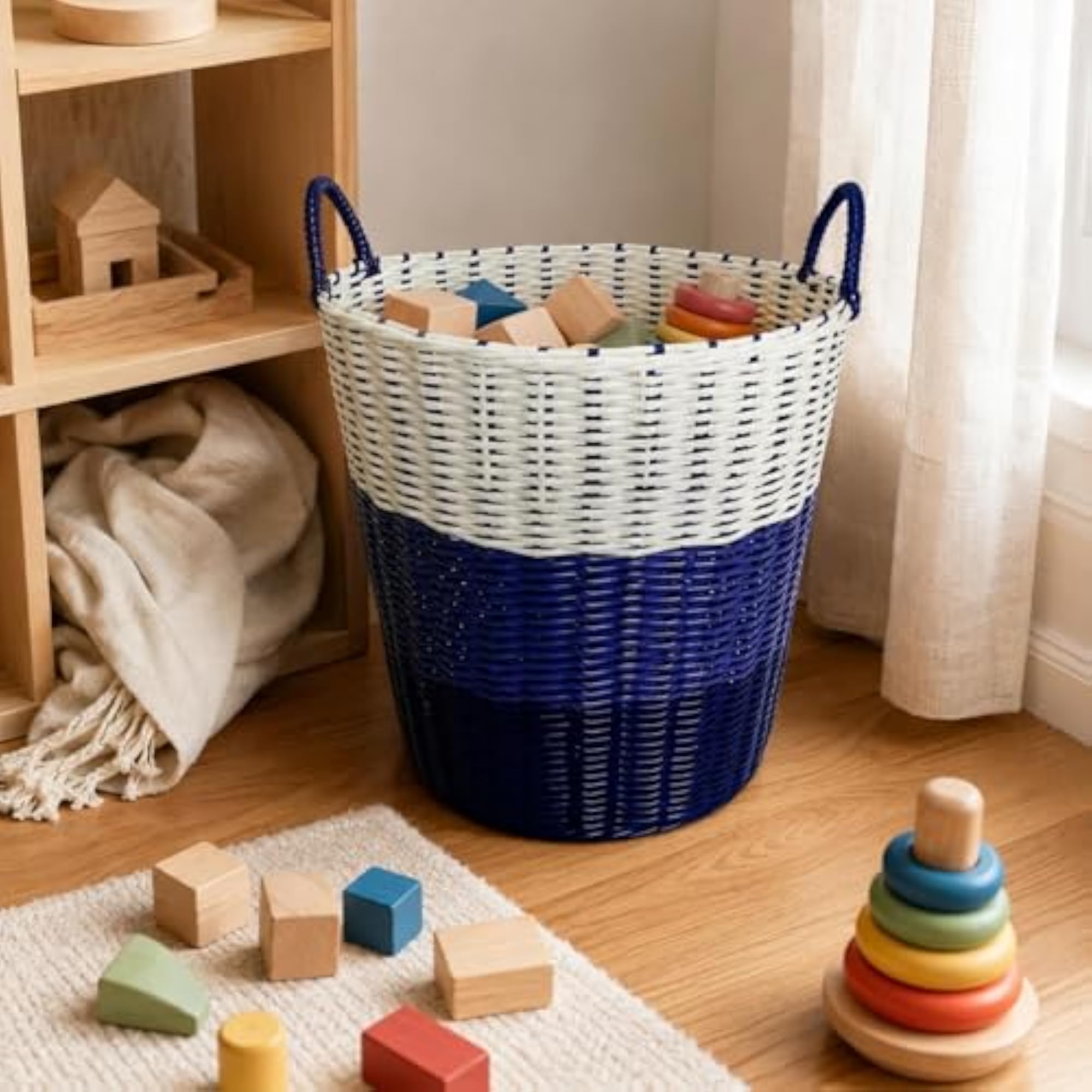 Open Top Woven Laundry Basket, Dark Pink, 22CM