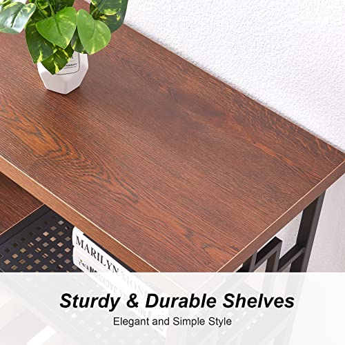 Homissue 3-Tier Console Sofa Table, Industrial Vintage 55-Inch Long Entryway Table With Open Storage Shelf For Living Room, Hallway, Retro Brown #TOP5