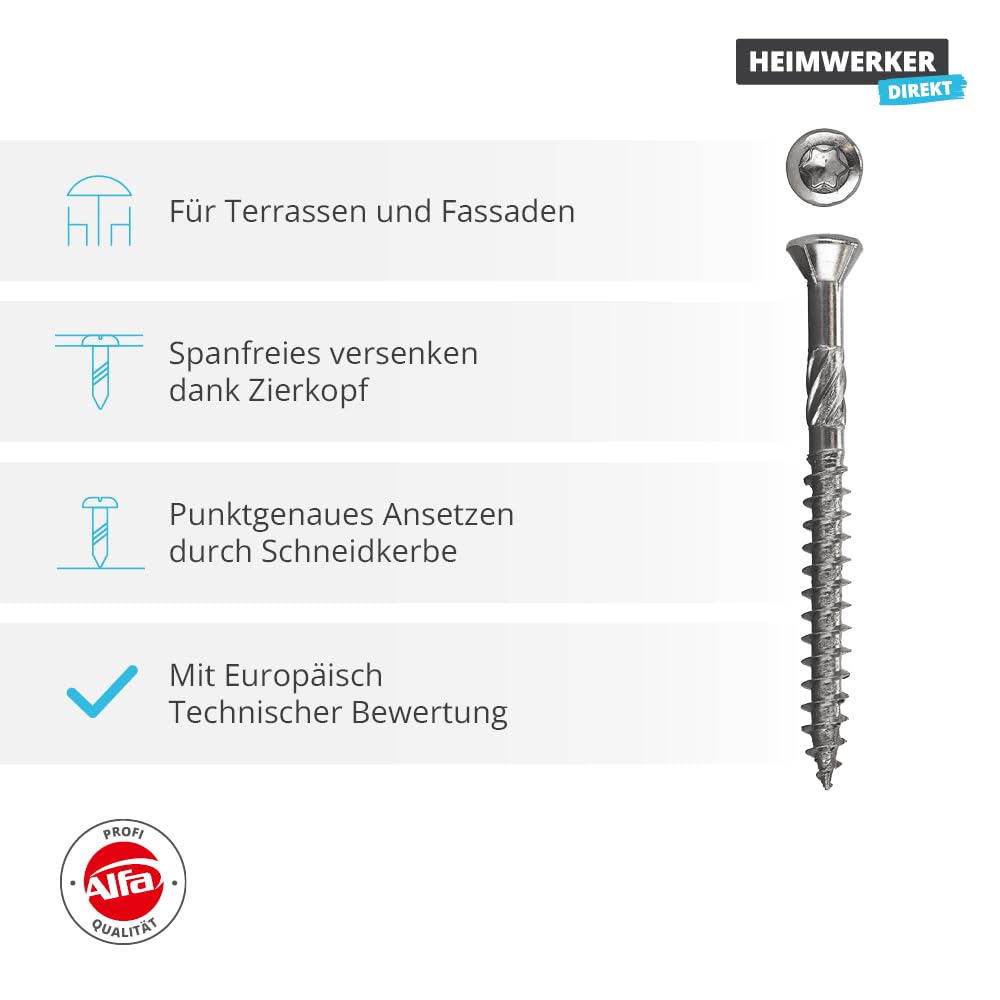 500x Alfa Fassadenschraube 4,0 mm x 60 mm – Aus Edelstahl mit Linsenkopf