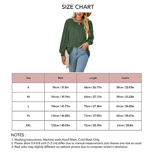 Camiseta feminina Lantern manga longa gola redonda túnica solta camisa longa tops, Verde, M