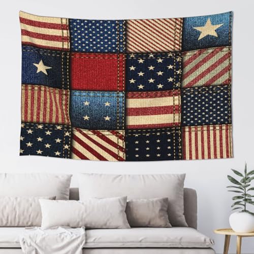 RTAFGU American Flag Tapestry, Patchwork Quilted US Flag, Americana Patriotic Decor Tapestries Home Aesthetic Wall Hanging for Bedroom Living Room, Dorm Party Decoration 40" L x 28" W