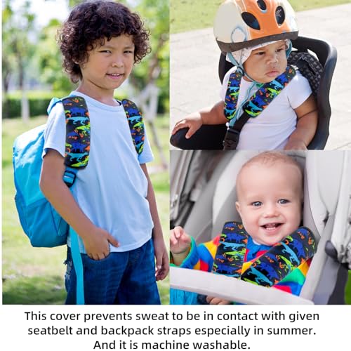 Image of Seat Belt Cover for Kids, Seat Belt Pad for Boys Girls, Car Seat Straps Shoulder Pads for Kids, Kid's Seat Belt Cushion, Shoulder Strap Pad, 1 Piece (Black Dinosaur)