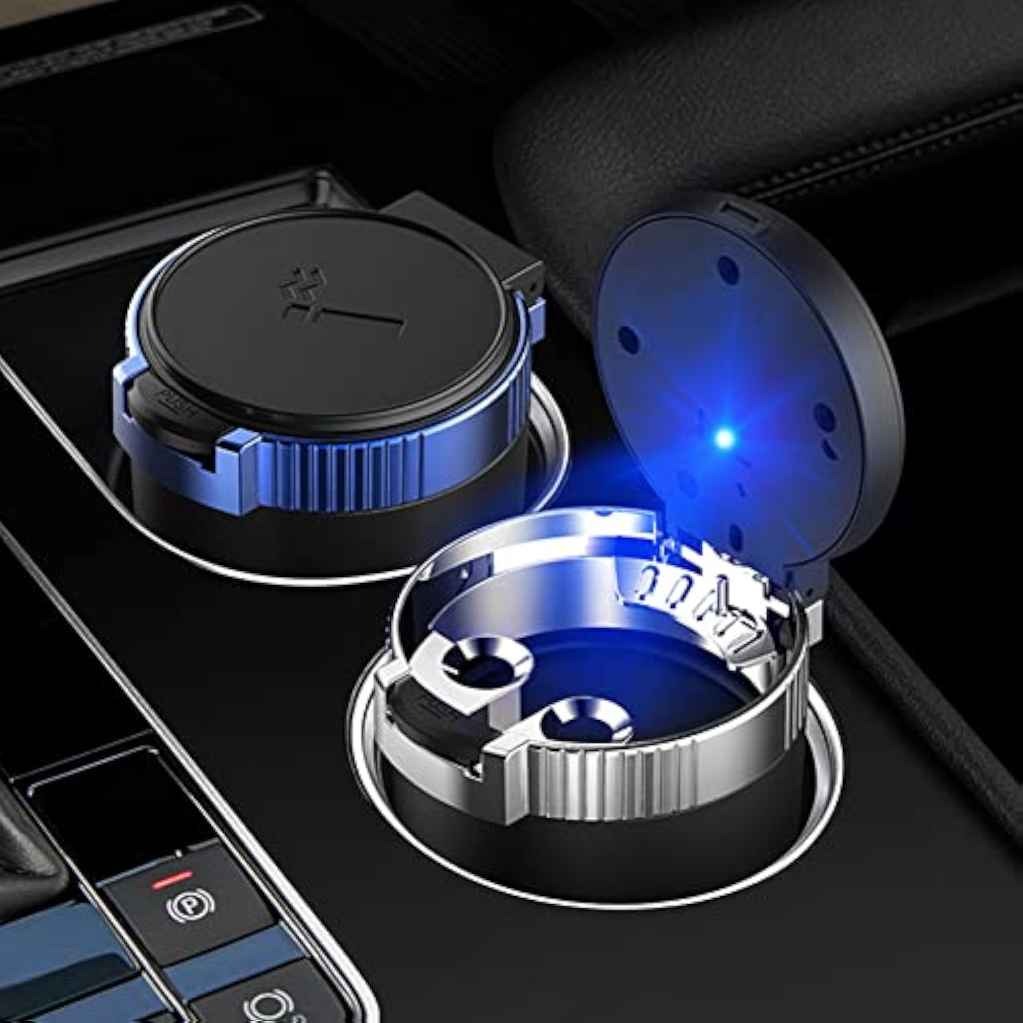 Portable Car Ashtray with Lid and Blue LED Light