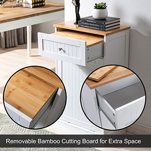 Gitua Trash Cabinet Tilt Out Freestanding, Pet Proof Kitchen Trash Cabinet Laundry Hamper with Cutting Board, Wood Garbage Recycling Station Hideaway Trash Holder Drawers (1, White) - Thumbnail 5