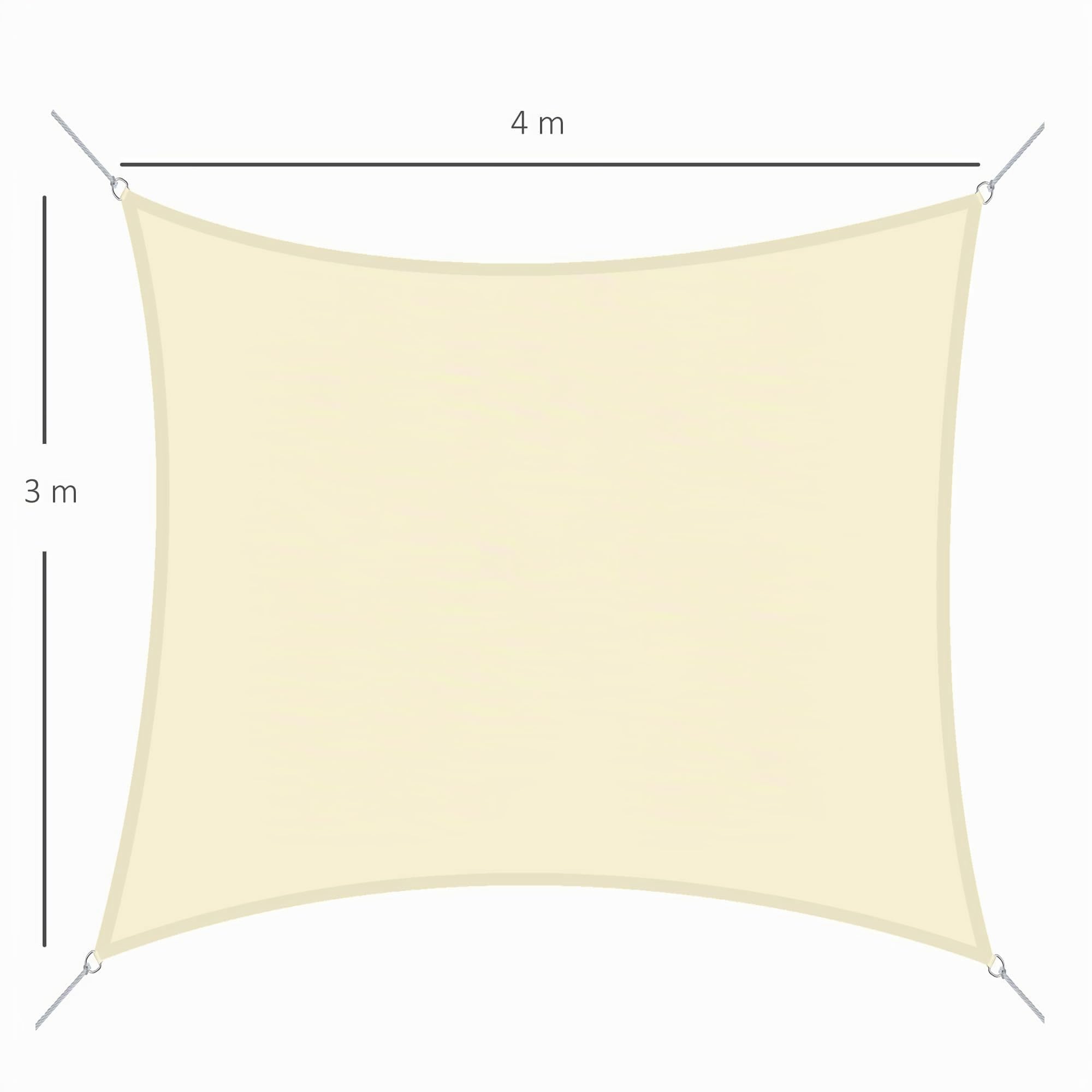 Outsunny Toldo Vela Rectangular 3x4m Resistente al Agua Protección UV Crema | Vela de Sombra, para Terraza Jardín Camping, Poliéster