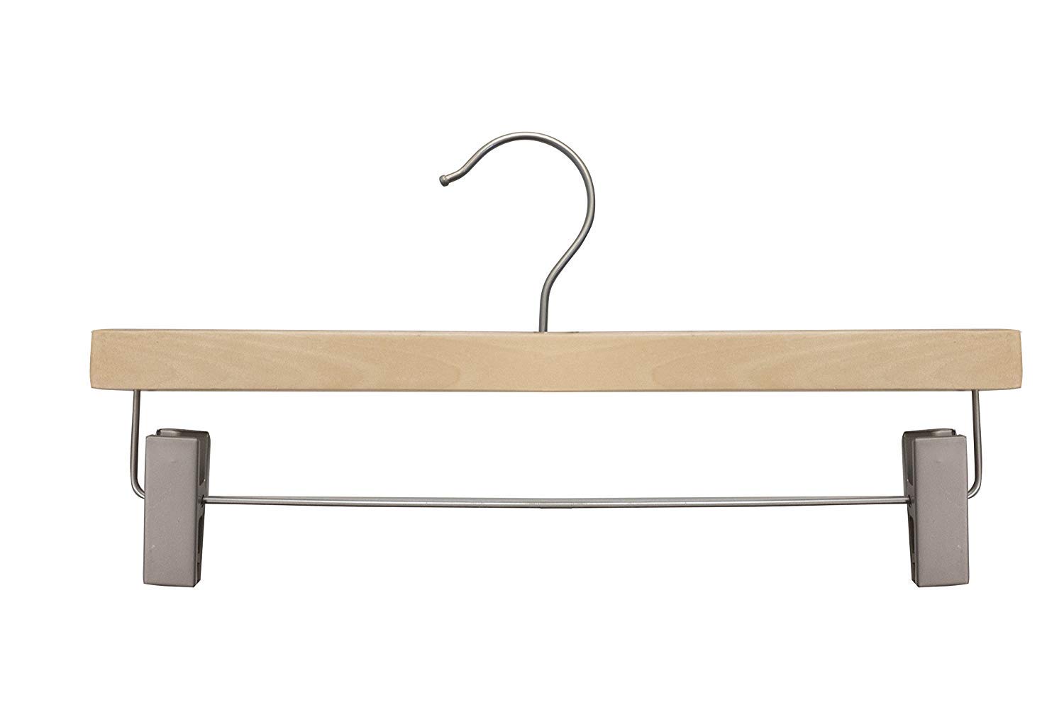 NAHANCO 21014RCHU 14” Wooden Pant Skirt Hanger, Brushed Chrome Hook and Clips, Natural (Pack of 25)