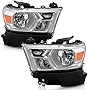 ACANII - For 2019-2022 Ram 1500 [Halogen Model] Chrome Housing Headlights Headlamps Assembly Pair Replacement Left+Right