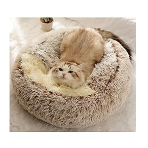 JupiterJX Round Cat Bed Fluffy Pet Beds Indoor Cat Cave Hooded Bed, Non-Slip Bottom Washable Removeable Plush Cover, Kitten, Cats, Dogs Sleeping Cushion Beds (Brown, 50cm)