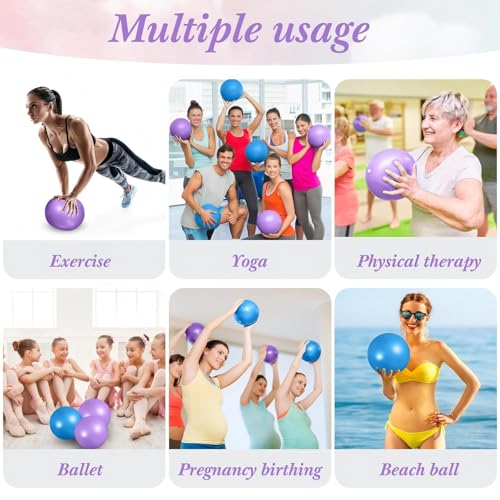Image of Aoriher 10 Pack 9 Inch Small Pilates Ball Bulk Mini Exercise Ball Portable Non-Slip Workout Yoga Balls with Air Pump for Stability, Barre, Fitness, Balance, Physical &Core, Gym Home Office Use
