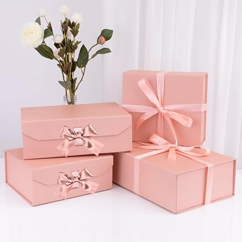Miniatura 7 de MUMUPACK Caja de regalo de 10 x 7.3 x 3.5 pulgadas, caja de regalo rosa con tapa, caja de almacenamiento, cierre magnético de cinta para caja de