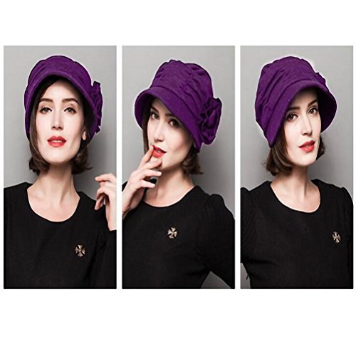 Maitose Women's Decorative Flowers Wool Beret Purple