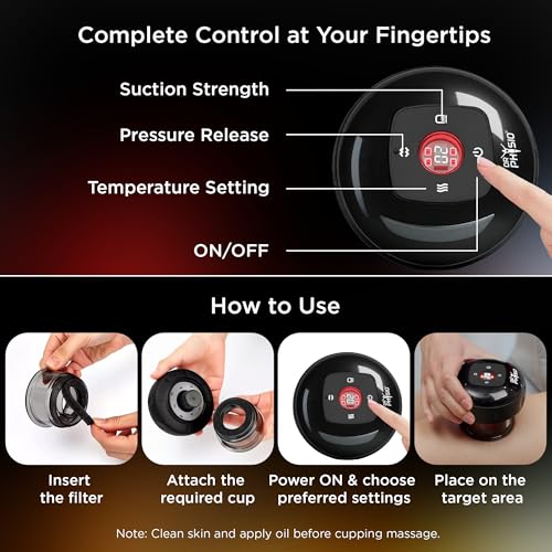 Image of Dr Physio USA 1054 Advanced 5-in-1 Rechargeable Electric Cupping Massager, 12-Level Heat & Suction, Red Light Therapy for Muscle Relaxation, Pain Relief Recovery & Cellulite Support