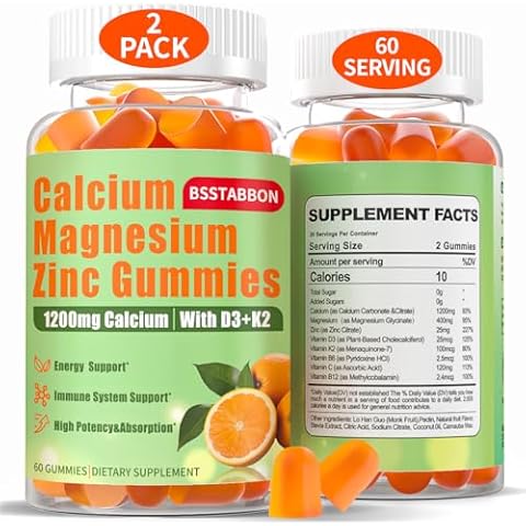 Calcium Magnesium Zinc Gummies for Adult: 1200mg Calcium Citrate 400mg Magnesium Glycinate with D3 B12 - Sugar Free High Absorption Supplement for Women Men (60 Count(Pack of 2)) Cover