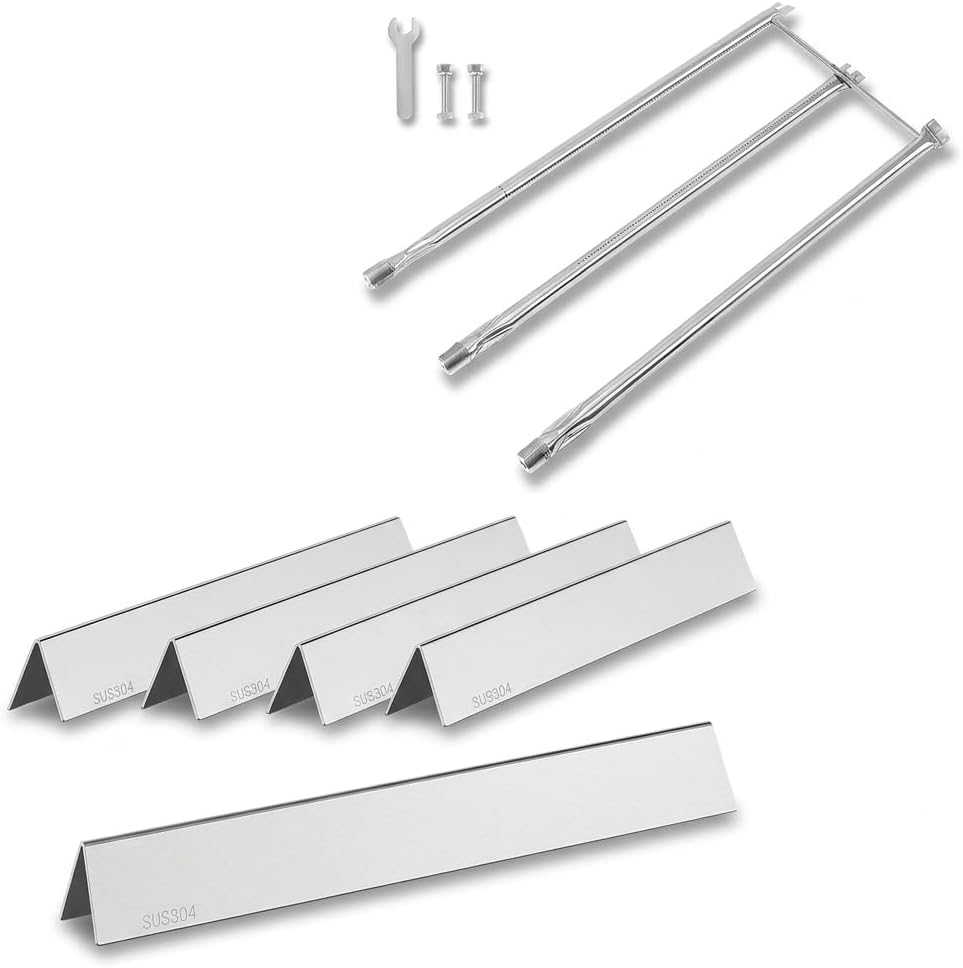 QuliMetal 7508 Grill Burner Tube and 304 Stainless Steel 22.5" Flavorizer Bars for Weber Spirit 300 Series (Side Knobs) – Fits Spirit E310, E320, Genesis Silver Gold Platinum B/C