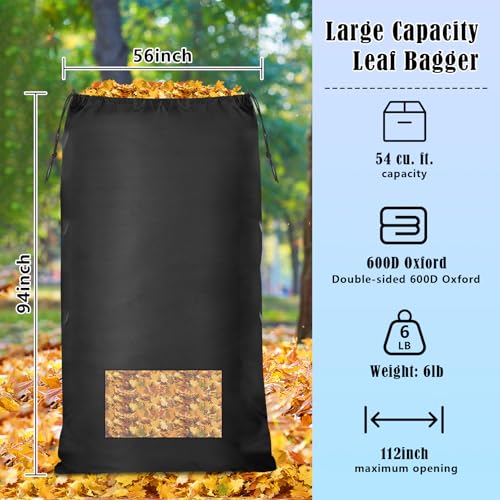 UQM Lawn Tractor Leaf Bag, 600D Thickened Wear-Resistant Leaf Bagger for Riding Lawn Mower, 94 x 56 Inch Large Capacity Grass Catcher Bag Leaf Collector for Riding Mower