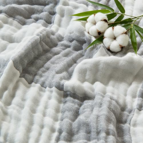 Image of EMME Cooling Muslin Queen Blanket for Bed - Checkered Lightweight Summer Cotton Blankets of Rayon Derived from Bamboo for Hot Sleepers, Ultra Soft Breathable Gauze