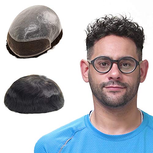 Lordhair Perücke Männer,Realität Toupet, 0,08 mm Dünne Leder Basis 20*25 CM Leichtes Haarersatzsystem Mittlerer Dichte,Französische Spitzen und fortschrittlich PU Kombinieren Cover
