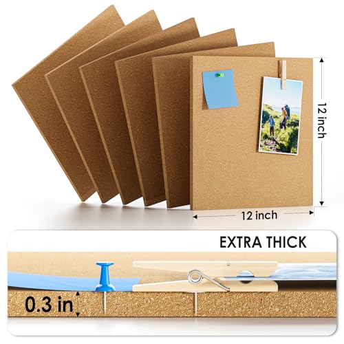 MaxGear Large Cork Board for Wall 36" x 24", 6 Pack Cork Board Tiles with 20 Pushpins & Safe Removable Adhesive Tabs, 12" x 12" Corkboards for Office, School & Home