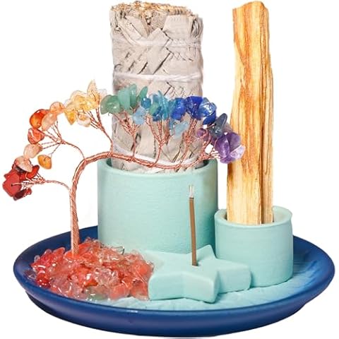 Dreamgirnh Multifunction Incense and Candle Holde, Crystal Tree Palo Santo Burning Sage Burner, Smudge Bowl Ash Catcher, Coffee Table Centerpiece Decor for Living Room, Women Gifts for Christmas Cover