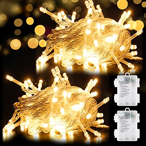 Led Stringa Luci a Batteria, 2 Pezzi 6M 50 LED Catena Luminosa, Impermeabile Lucine LED Decorative Esterno/Interno per Natale Matrimonio Decorative Festa Natalizie letto Camera