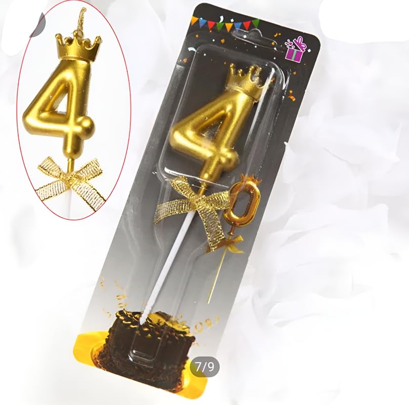 Image of Number Candles With Crown 3 Inch For Birthday Parties, Engagement, Valentines Day Celebration, Theme Party, Bachelors Decoration Gold (Numerical No 14 Or 41), Wax, Unscented
