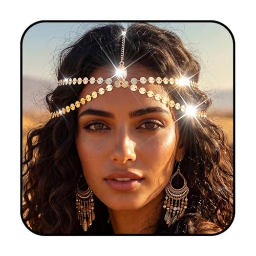 Catery Gold Head Chain Gypsy Headpiece Sequin Cleopatra Costume Women