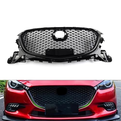車用フロントバンパーアッパーグリル ハニカムメッシュグリル 光沢ブラック マツダ3アクセラ2017 2018に適合