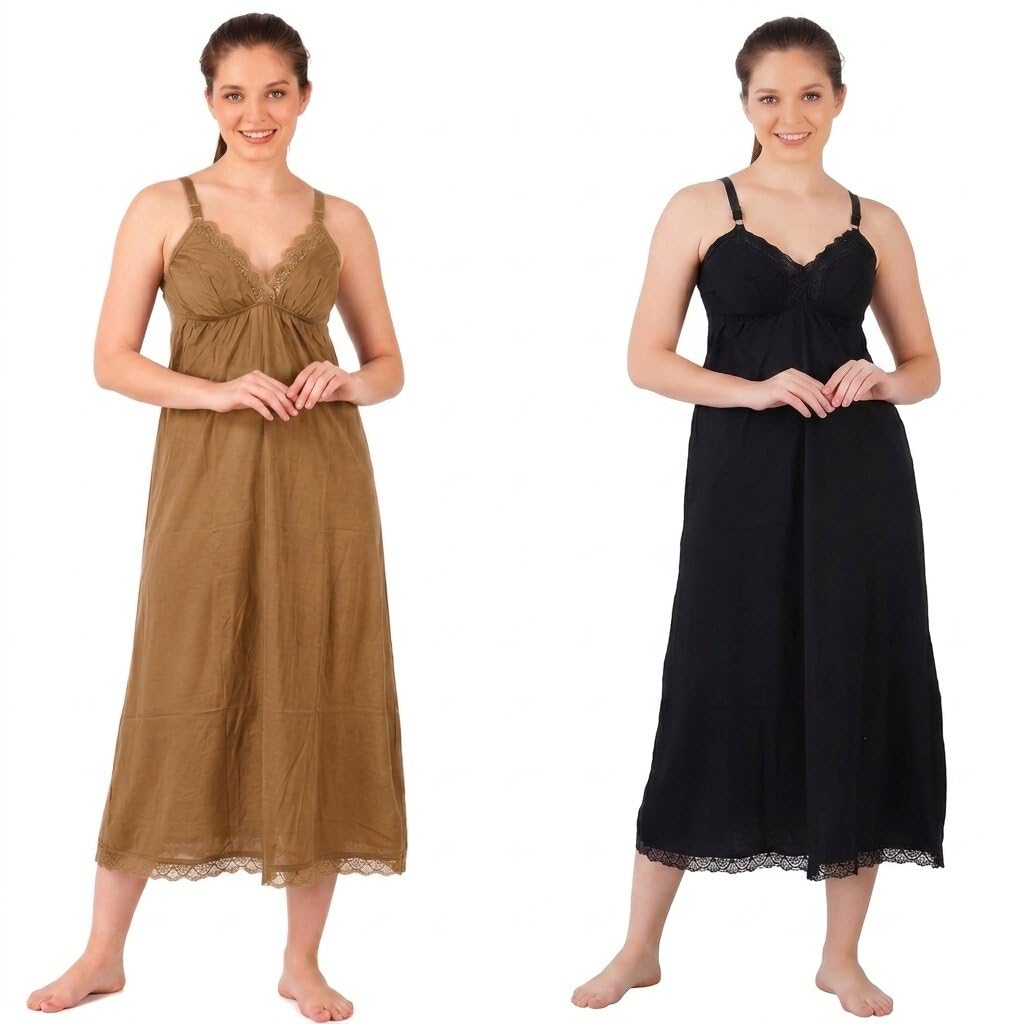 Women's Cotton Bra Sleeveless Long Camisole Slips for Nighty/Kurtis - Pack of 2-image-45