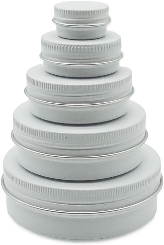 Pack of 5 Aluminium Tins with Lids 30 ml Empty Makeup Lip Balm Container Round Travel Cosmetic Tins for Creams Candles Powder Tea Lip Balm 5/15/30/60/100 ml Mixed Size