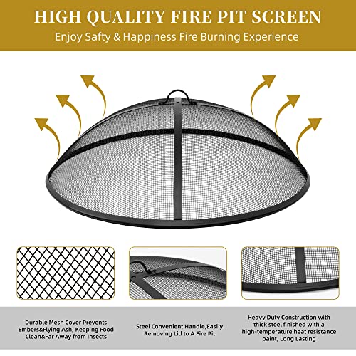 Round Fire Pit Spark Screen Cover,Outdoor Patio Mesh Firepit Screens Guard,Heavy Duty Steel Domed Fire Pit Ember Lid With Handle,22Inch Diameter #TOP4
