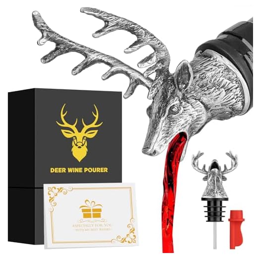 LKKCHER Bec verseur et bouchon pour bouteille de vin en forme de tête de cerf, cadeaux d'anniversaire, cadeaux de chasse pour chasseurs, hommes, papas, bec verseur pour alcool, cadeau de cerf, argent