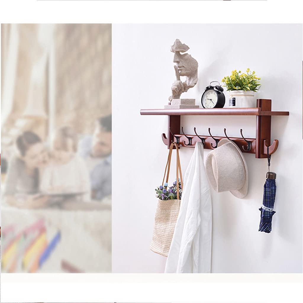 SAeWare Appendiabiti da parete in legno rustico con ganci, marrone mensola da ingresso con ganci appendiabiti per fango, camera da letto, cucina, bagno, cappelli, cappotti, sciarpe, 69 cm, 69 cm