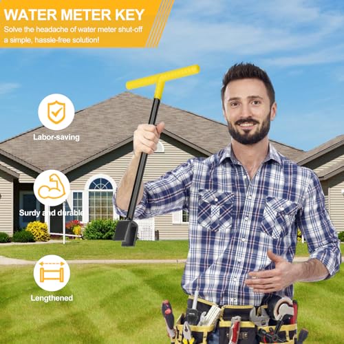 Comfylichi Water Meter Key 17 Inch with 4-Way Utility Key, Steel T-Handle, Water Meter Key Shut Off Tool for Curb Main Water Shut off Valve