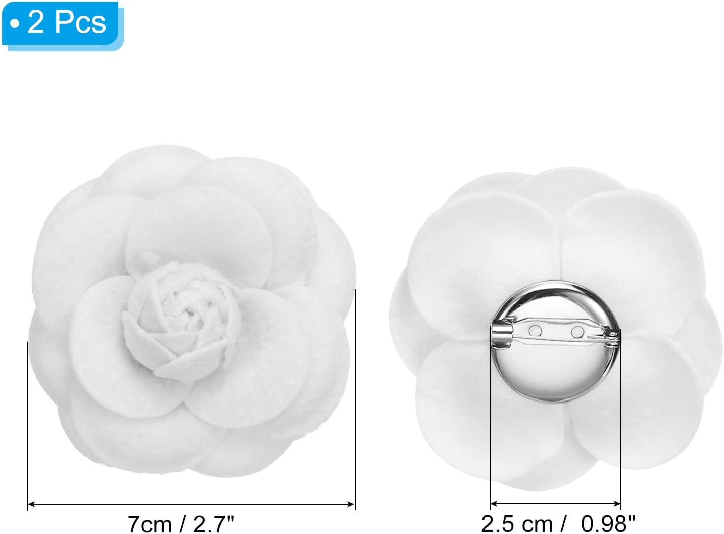 PATIKIL Camellia Fabric Pin, 2 Pcs Flower Brooch Artificial Flowers Brooches for Women Girls Cloth Wedding Party Decor Accessories Jewelry Gift, White image 2