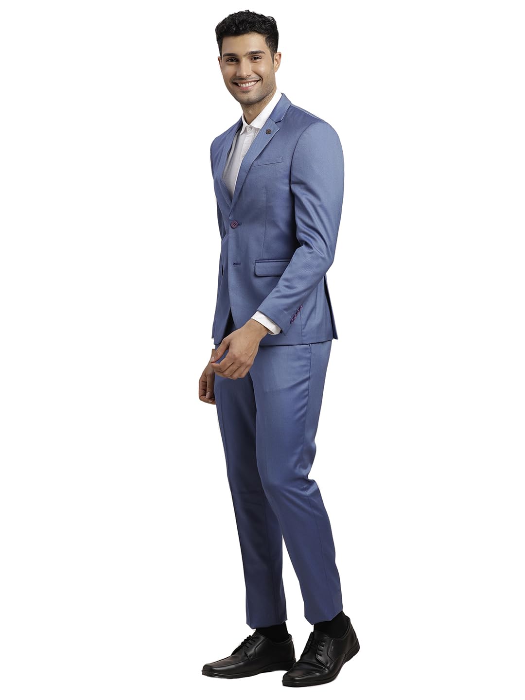 Turtle Men 100% Cotton Dobby Print Full Sleeve Two Piece Light Blue Party Suit - Image 3 thumbnail