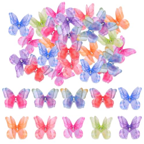 YUVKIN 50 peças de borboletas 3D, tecido de organza translúcida, borboletas de chiffon para decoração DIY, Scrapbooking, bagagem, parede e janela, decoração de ganchos