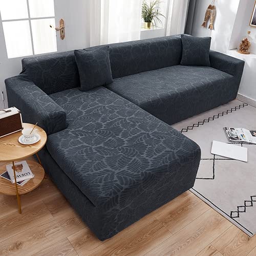 OKJK Sofa überzug l Form, dreidimensionale Jacquard Stretch Sofabezug, All-Inclusive Verdickung, Vier Jahreszeiten universeller chaiselongue Couch überzug (Dark Gray,2 Seater 145-185cm) Cover